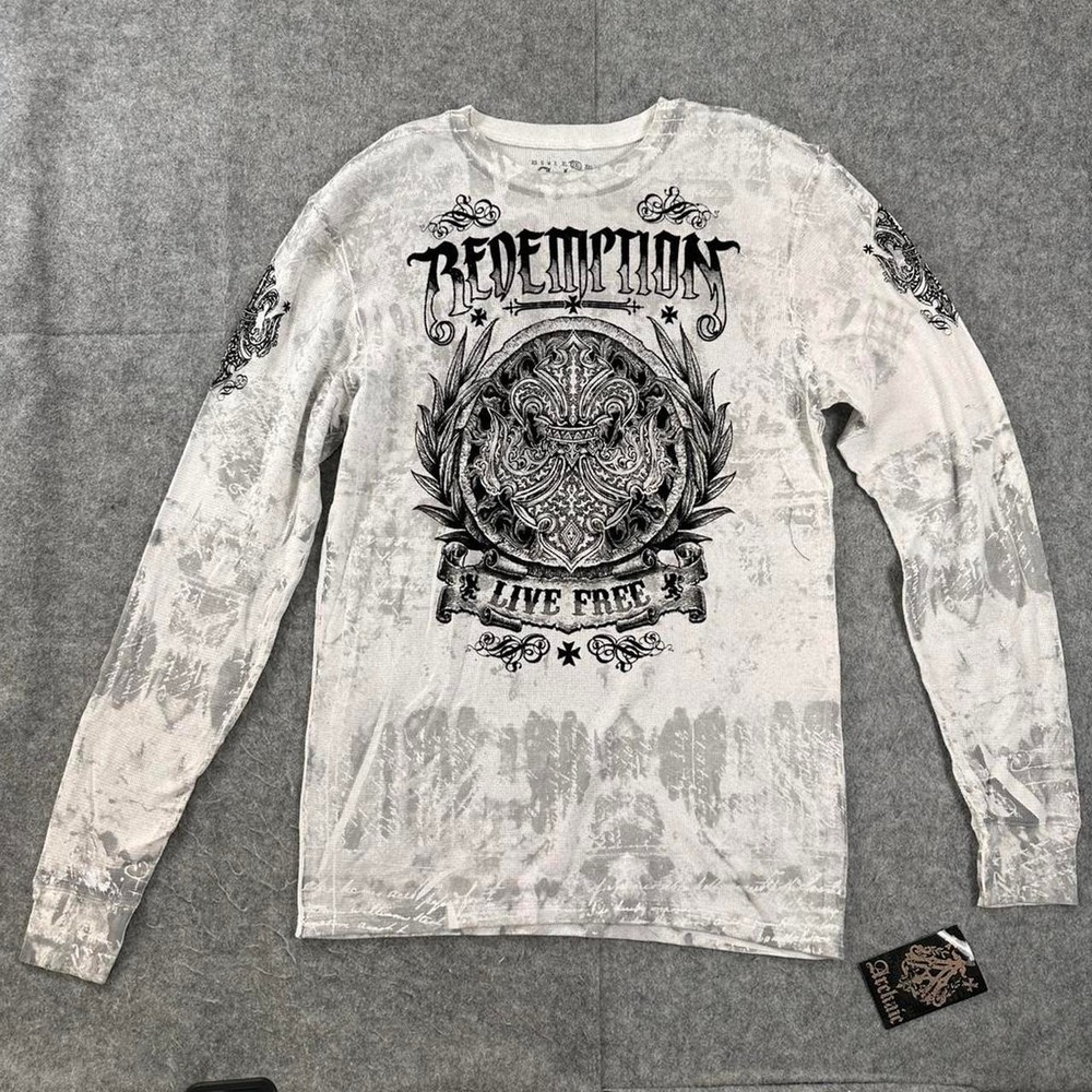 Archaic Affliction Redemption Shielded Mens XXL Thermal Shirt White Grey Gothic